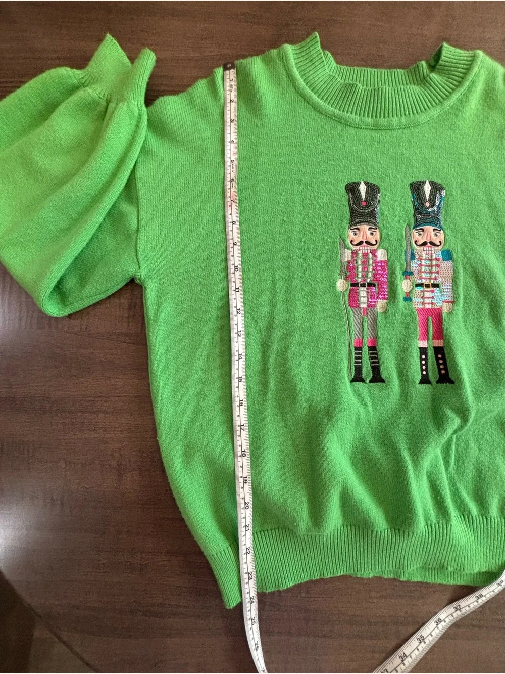 WHY Dress Nutcracker Christmas Sweater Green Sequin Embellished Size L